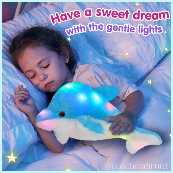 Large Plushie LED MULTI Lights Musical Dolphin Stuffy Soft Soothing Fun NWT - Picture 4 of 9